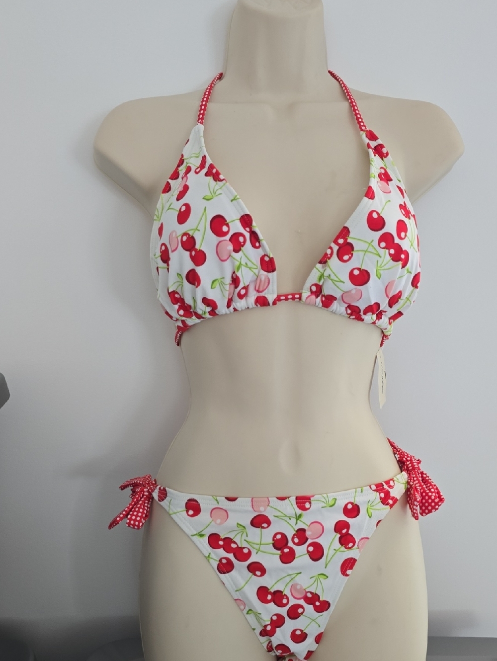 Maurices Swim White Bikini with Red Cherry Print